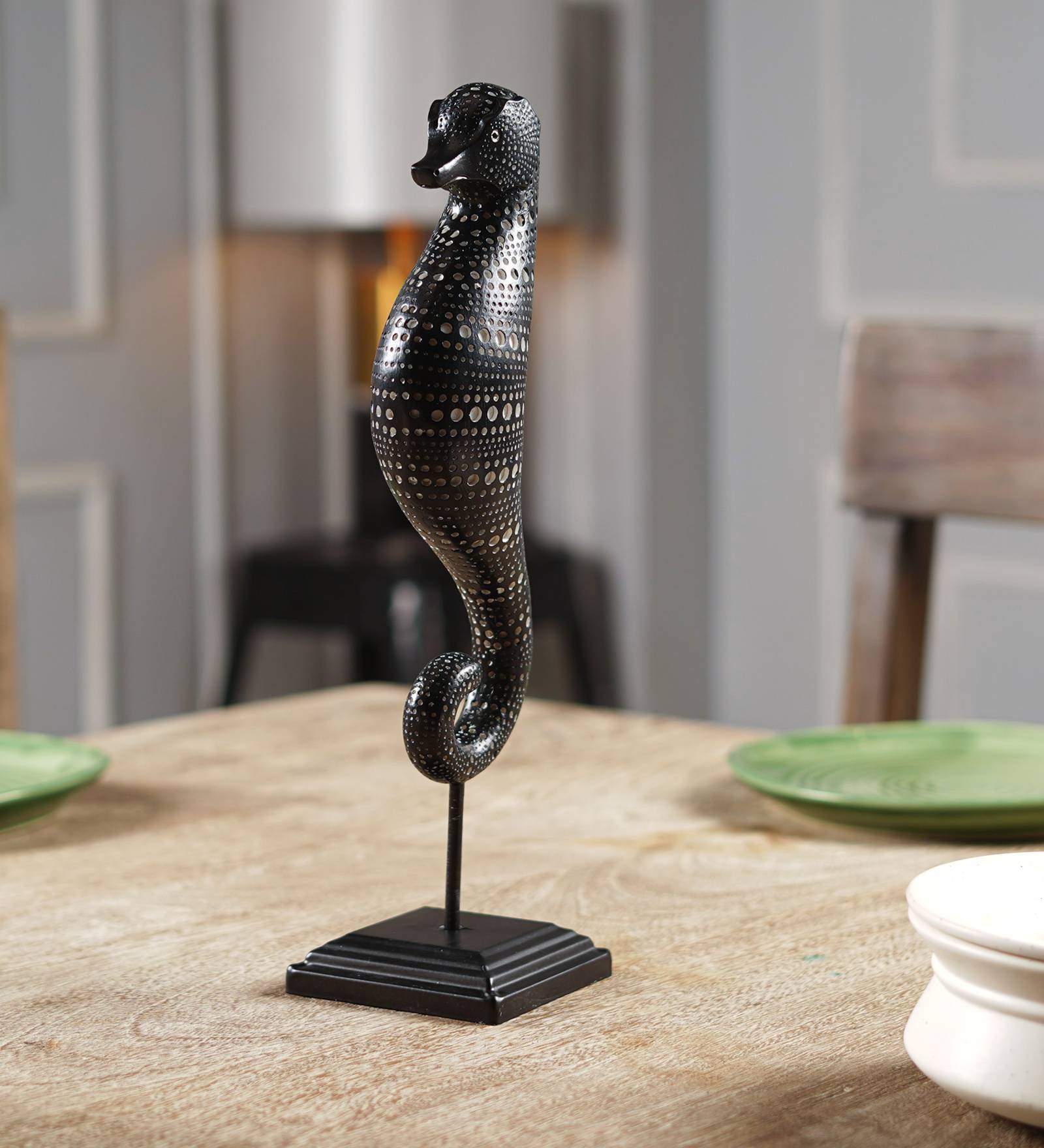 African Sea Horse Black Polyresin Figurine