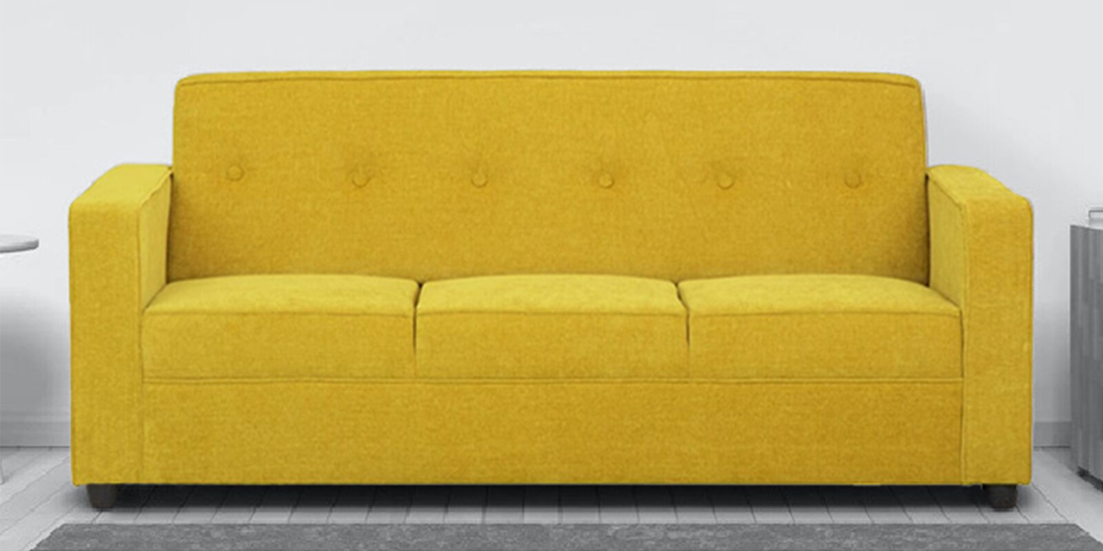 Affan Fabric 3 Seater Sofa in Lemon Yellow Colour