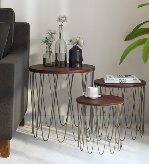 Afranius Solid Wood Nest Of Tables In Black Finish