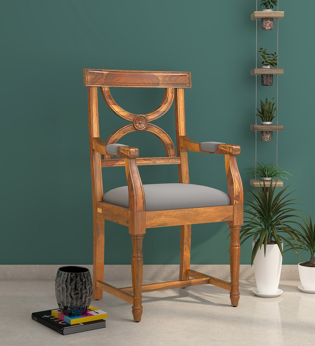 Buy Agatha Solid Wood Arm Chair In Rustic Teak Finish By Amberville