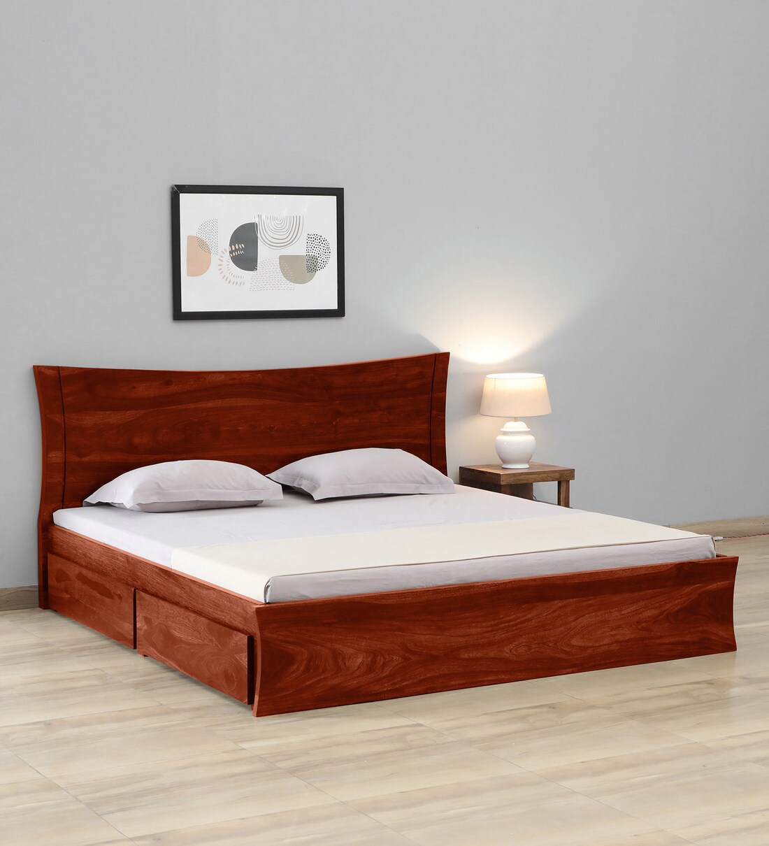 Buy Agen Sheesham Wood King Size Bed In Honey Oak Finish With Drawer