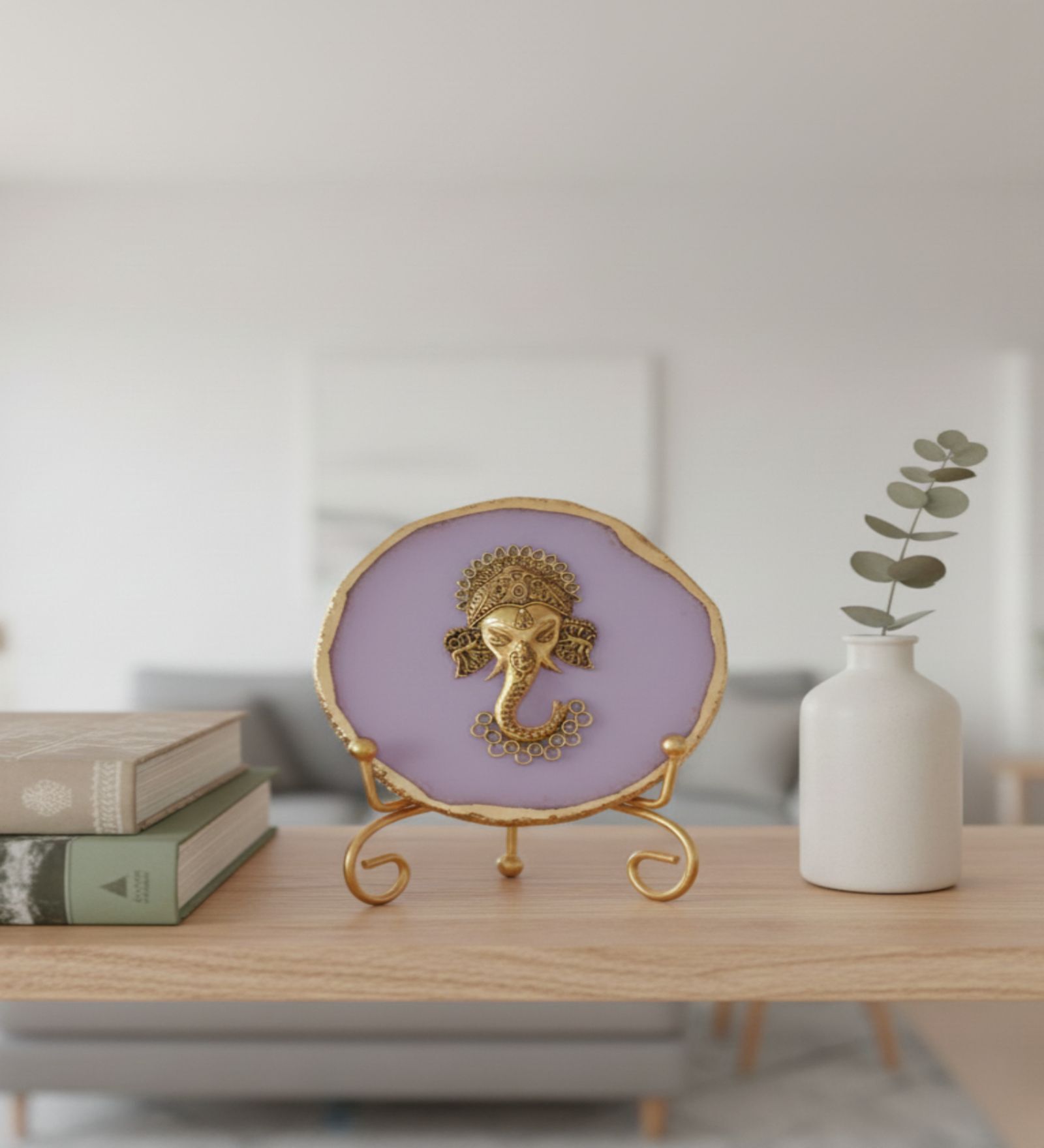 Agate Metal Ganesha Showpiece With Metal Stand Purple