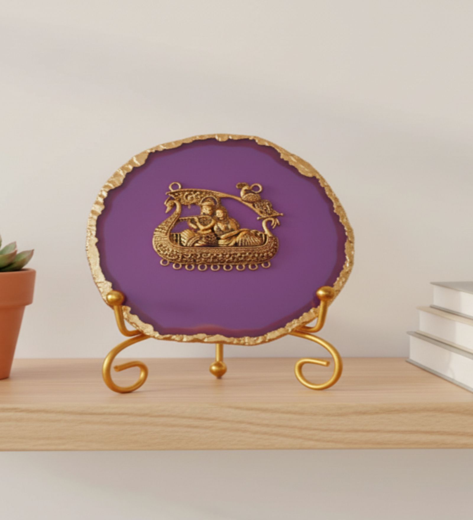 Agate Metal Radha Krishna Showpiece With Metal Stand Purple