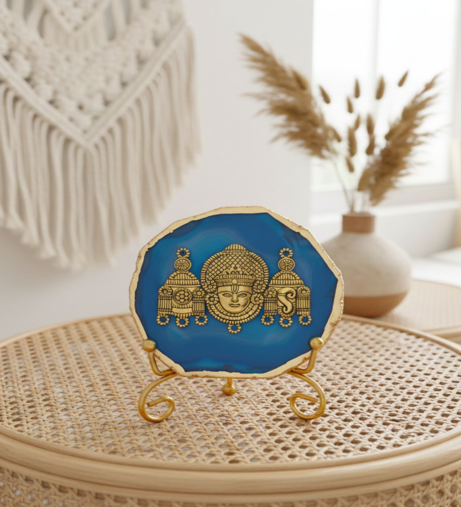Agate Metal Venteshwar Showpiece With Metal Stand Blue