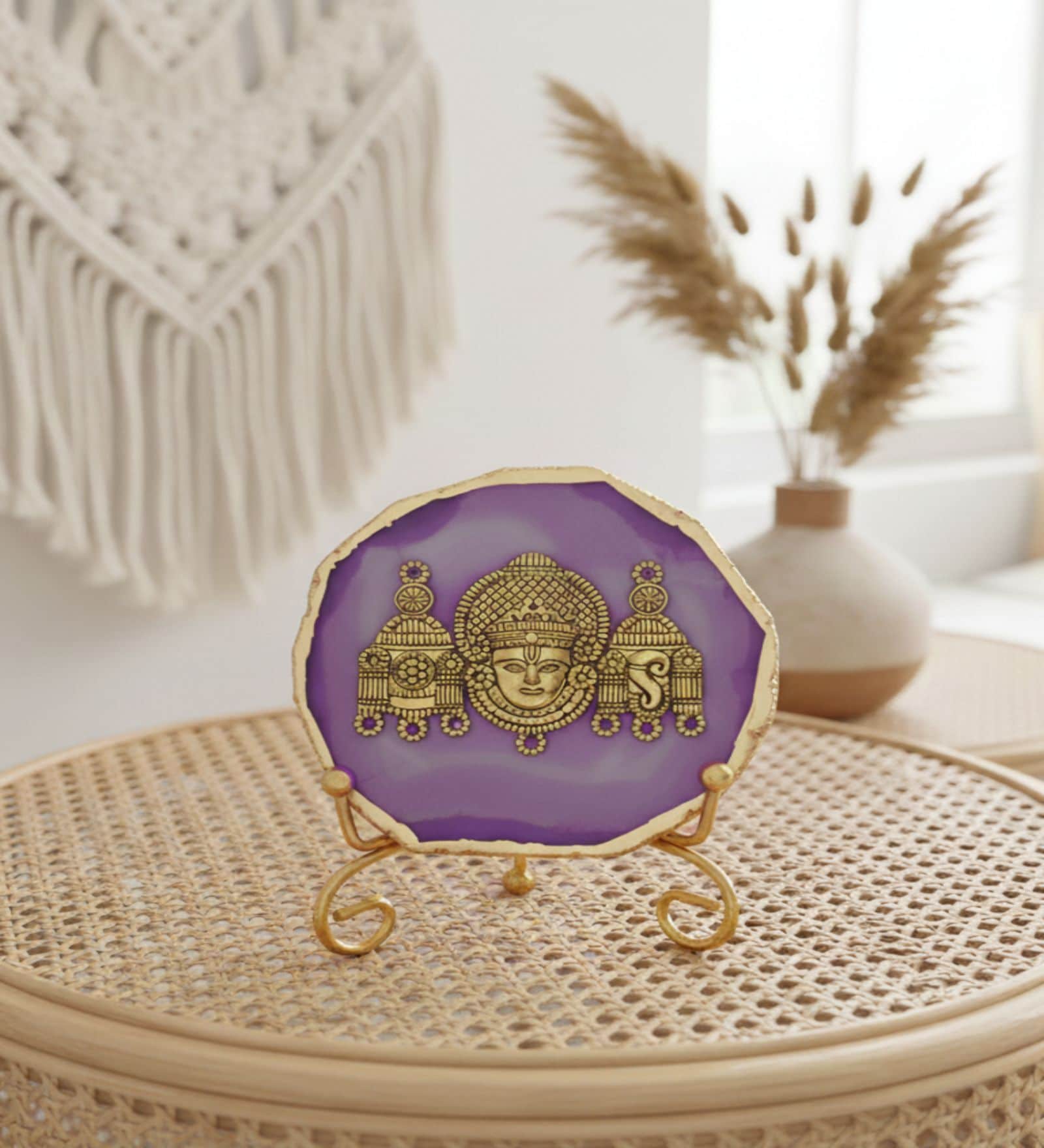 Agate Metal Venteshwar Showpiece With Metal Stand Purple