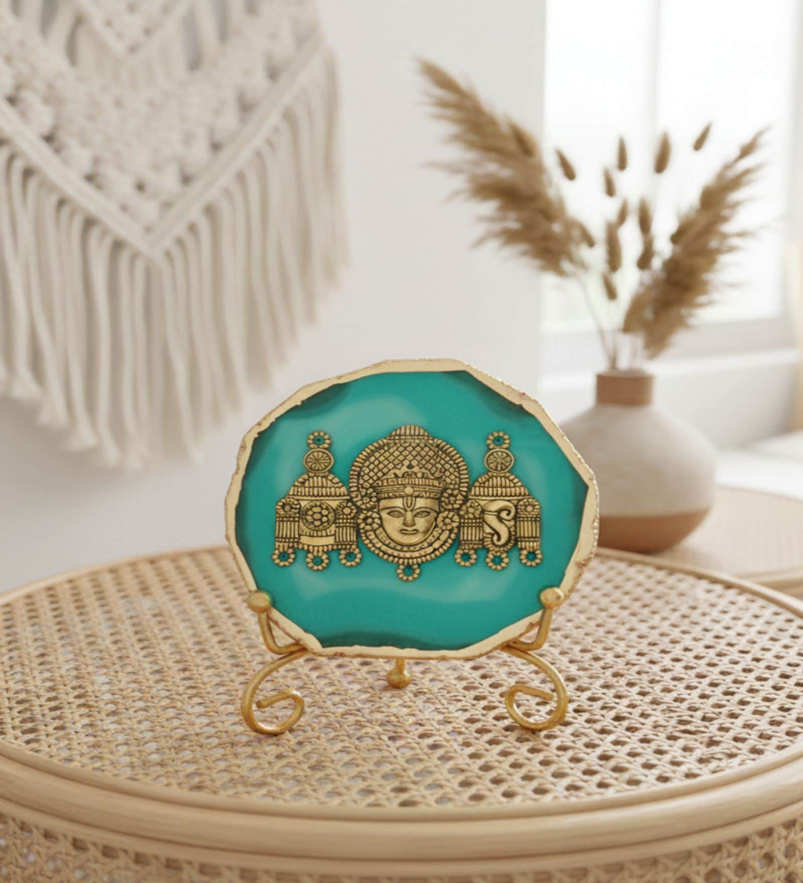 Agate Metal Venteshwar Showpiece With Metal Stand Turquoise