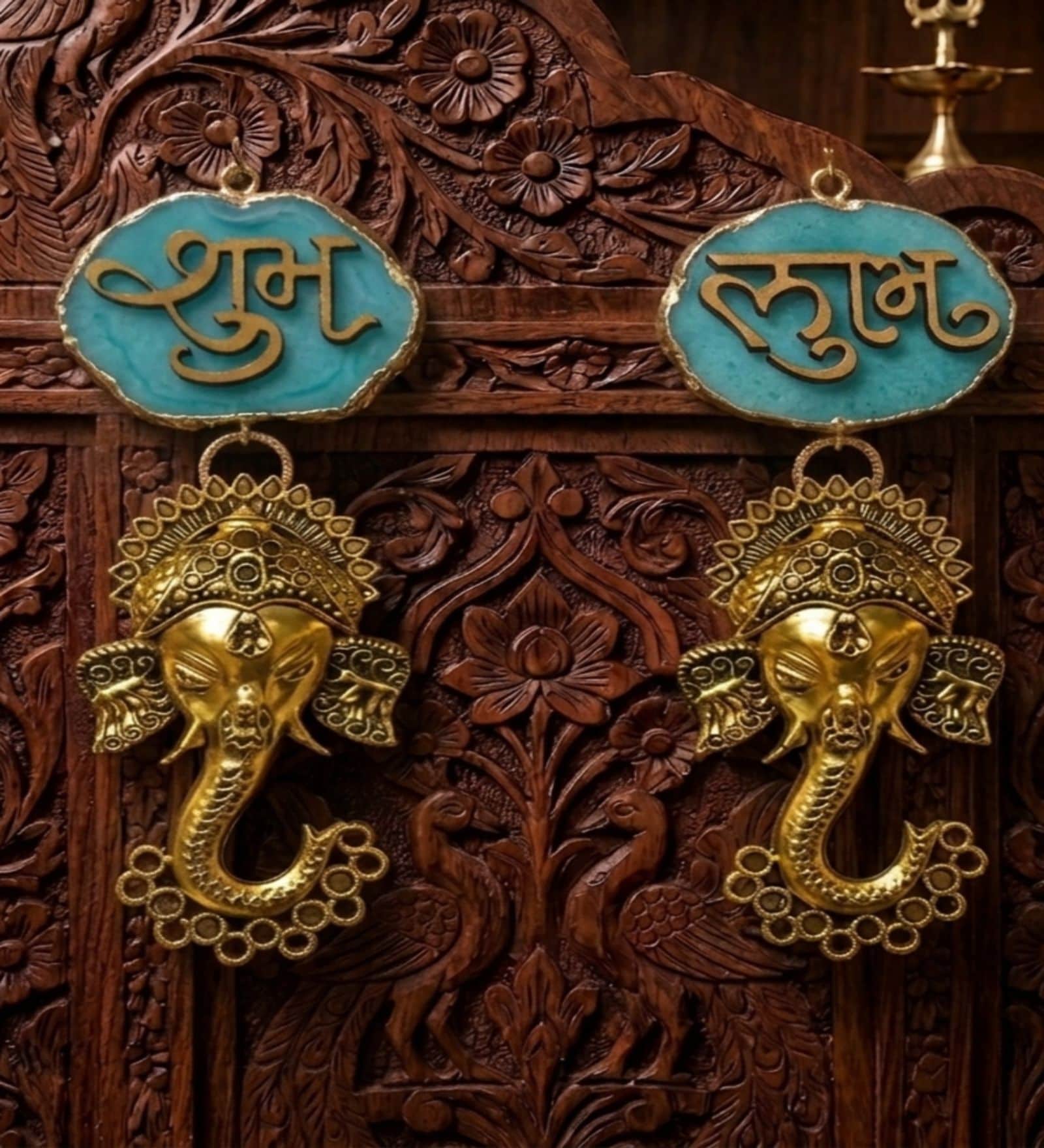 Agate Shubh Labh Metal Ganesha Hangings