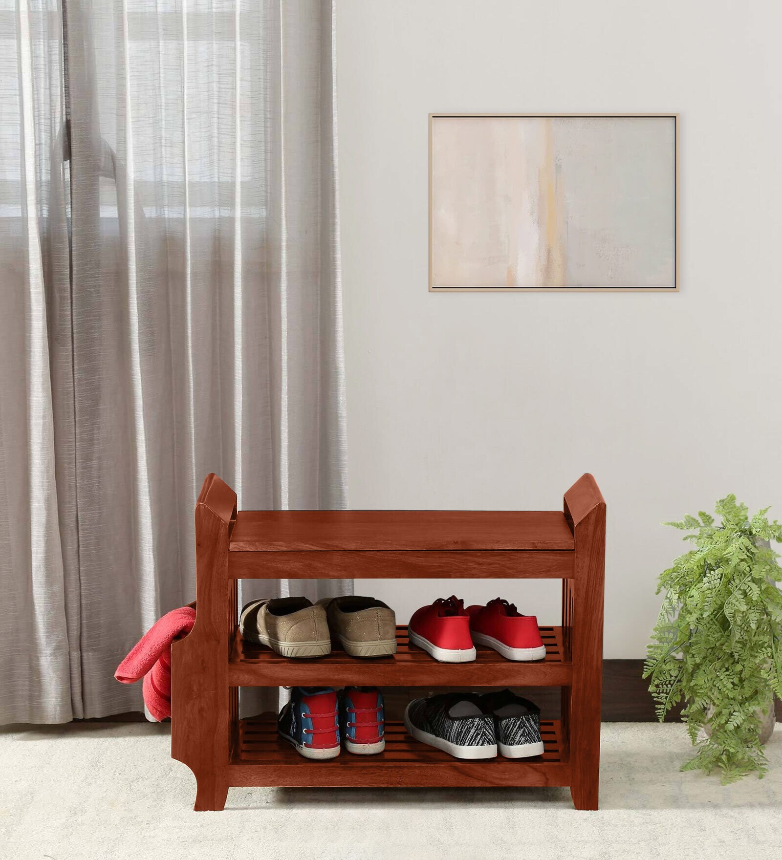 Open Shoe Rack Rvt Buy Agen Sheesham Wood Open Shoe Rack in Scratch Resistant Honey Oak ...