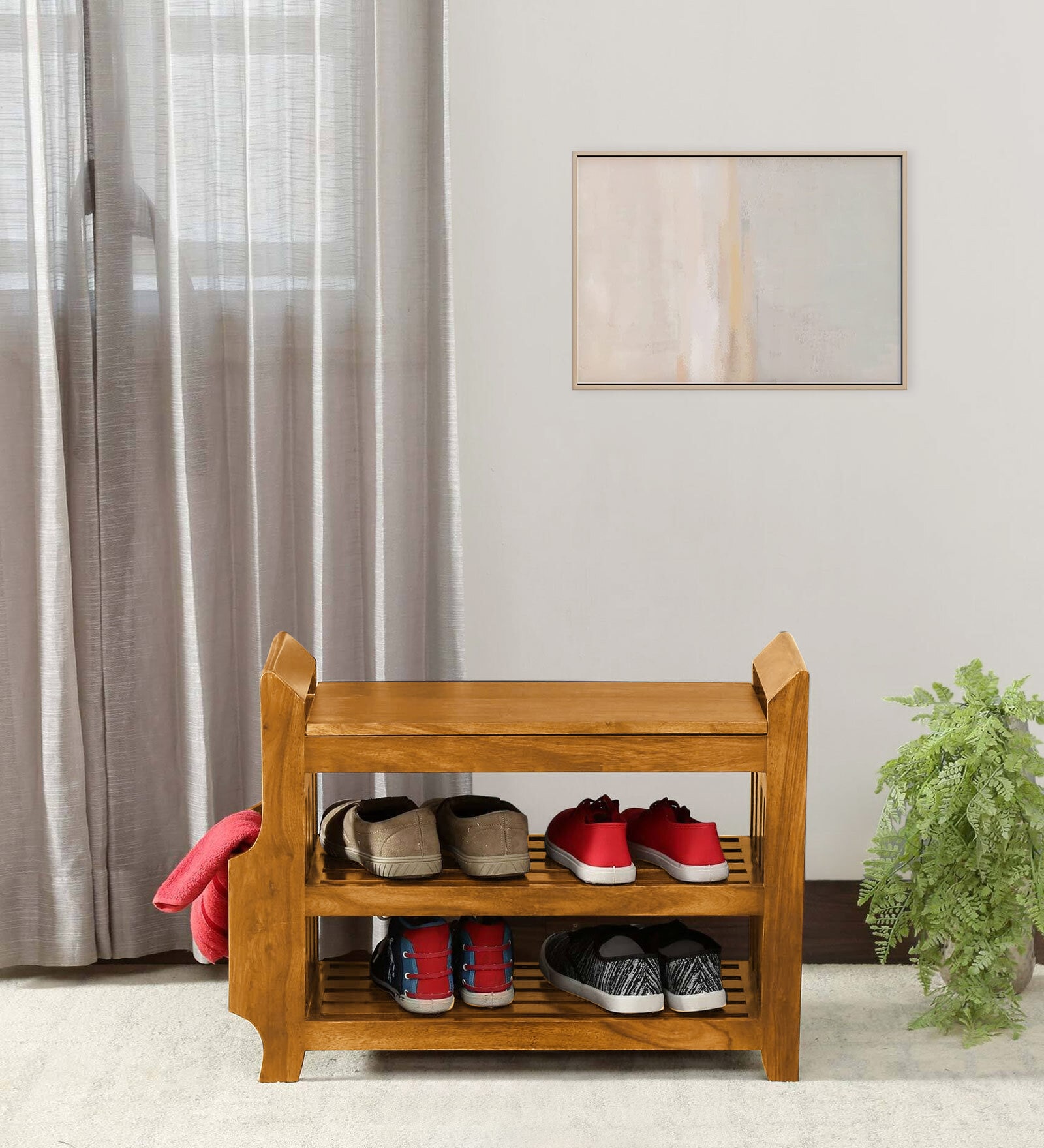 Buy Agen Sheesham Wood Open Shoe Rack in Scratch Resistant Rustic Teak ...