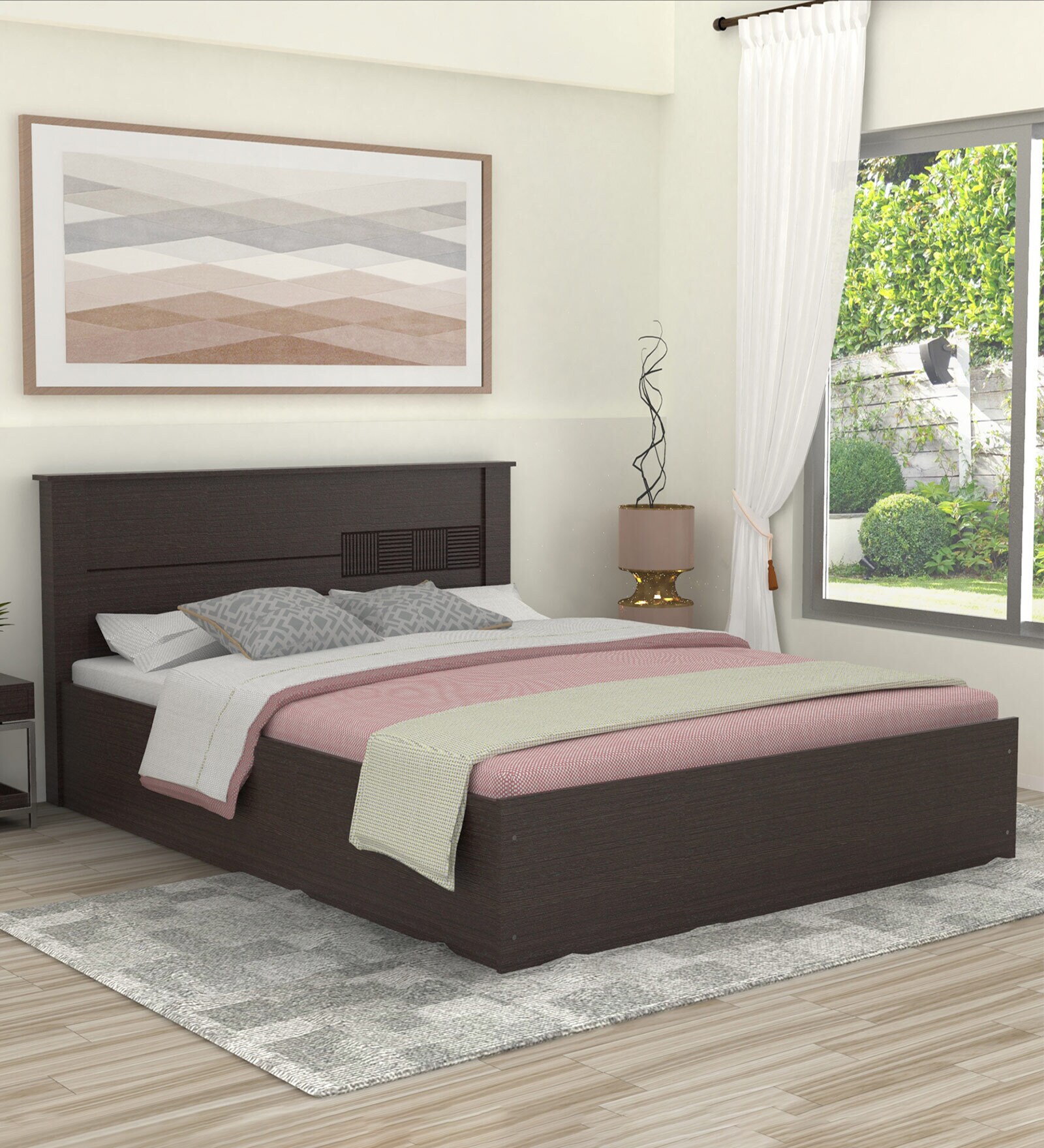 Aglaea Queen Size Bed in Wenge Finish with Box Storage