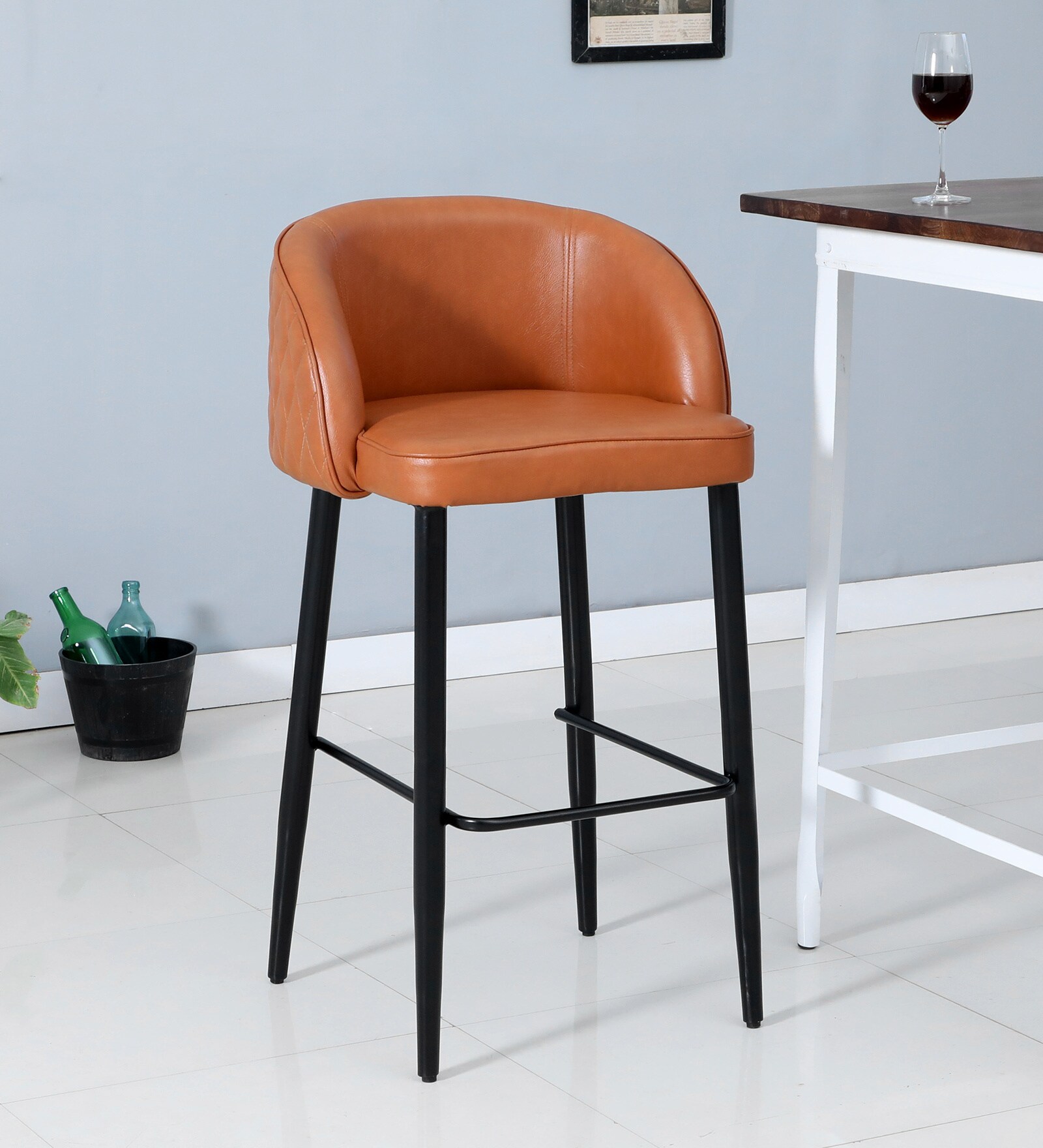 Agnetha Metal Bar Chair In Brown Colour