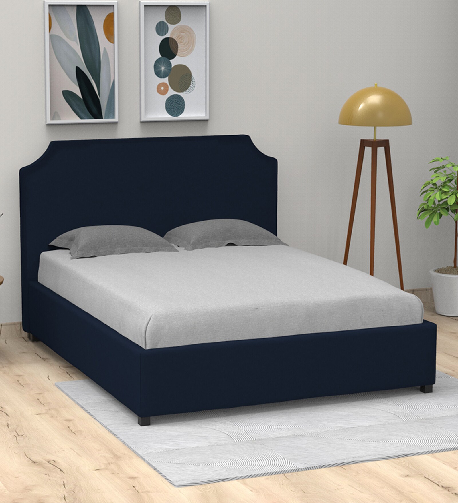 Buy Agon Velvet Queen Size Bed in Royal Blue Colour at 52 OFF by