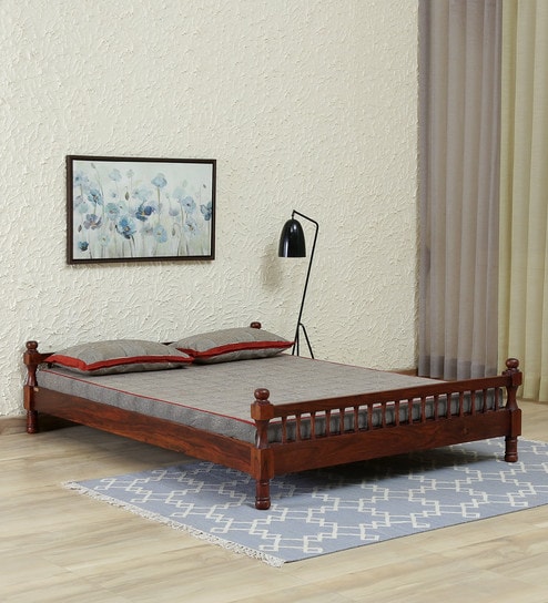 Agastya Solid Wood Queen Size Bed In Honey Oak Finish By Mudramark