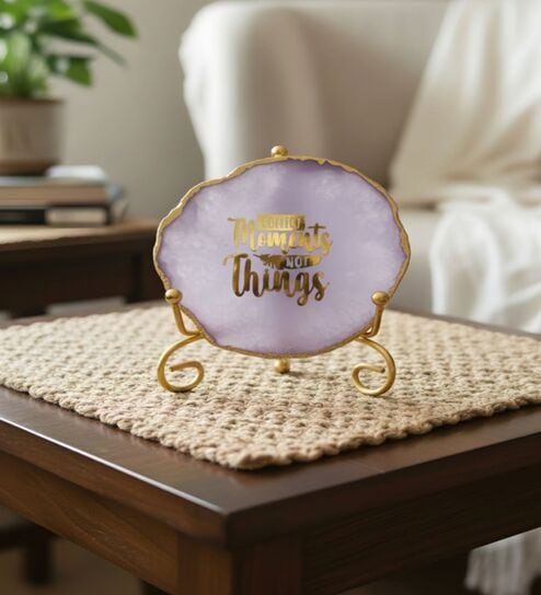 Agate Collect Moments Not Things Showpiece With Metal Stand Purple