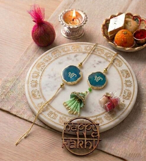 home arte Agate Green Ik Onkar Lumba Rakhi Set With Roli Chawal and Nariyal With Gift Box-picture-28