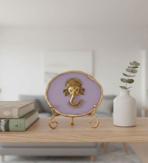 Agate Metal Ganesha Showpiece With Metal Stand Purple