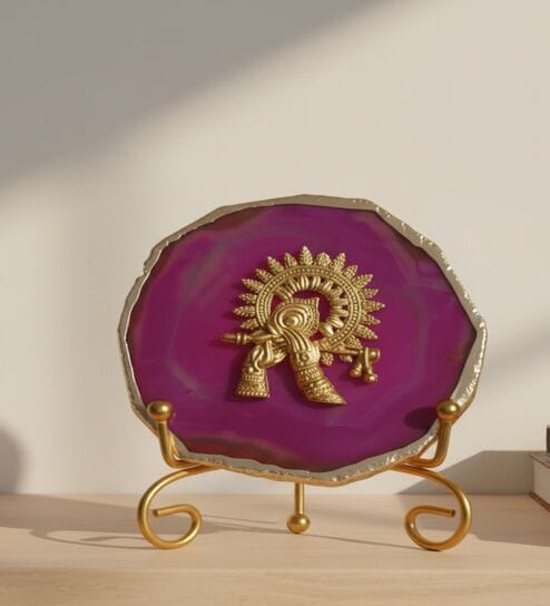 Agate Metal Krishna Showpiece With Metal Stand Pink