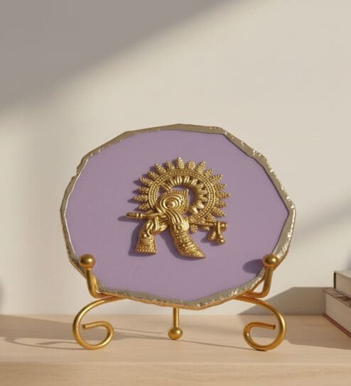 Agate Metal Krishna Showpiece With Metal Stand Purple