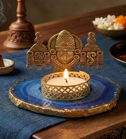 home arte Blue Agate Metal Vankateshwer Tealight Holder-picture-10