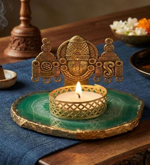 home arte Green Agate Metal Vankateshwer Tealight Holder-picture-36