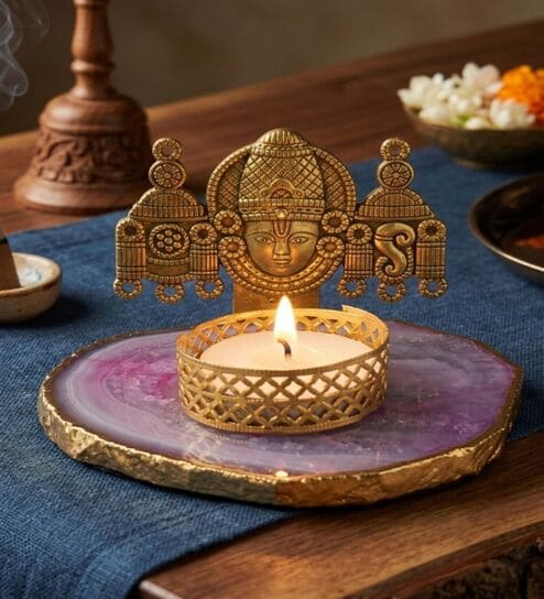 home arte Pink Agate Metal Vankateshwer Tealight Holder-picture-25