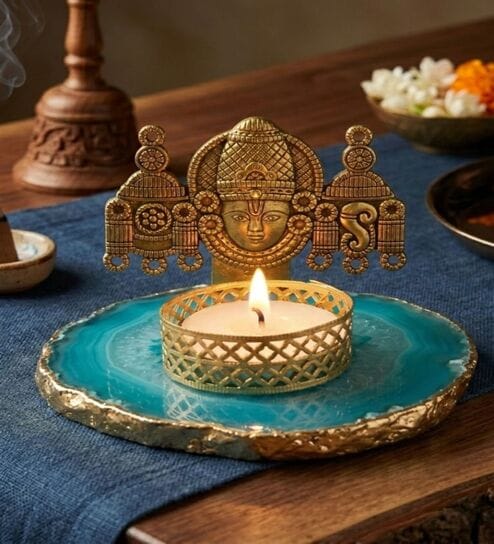 home arte Turquoise Agate Metal Vankateshwer Tealight Holder-picture-17