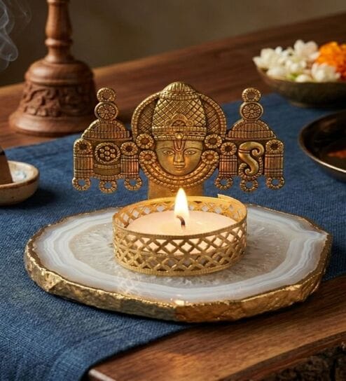 home arte White Agate Metal Vankateshwer Tealight Holder-picture-46