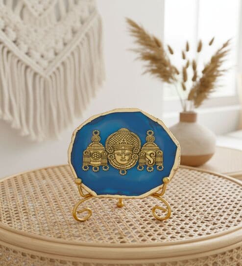 Agate Metal Venteshwar Showpiece With Metal Stand Blue