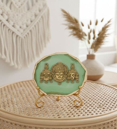 Agate Metal Venteshwar Showpiece With Metal Stand Green