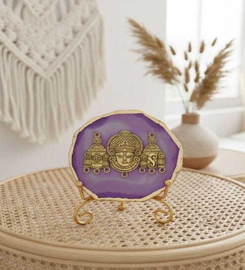 Agate Metal Venteshwar Showpiece With Metal Stand Purple
