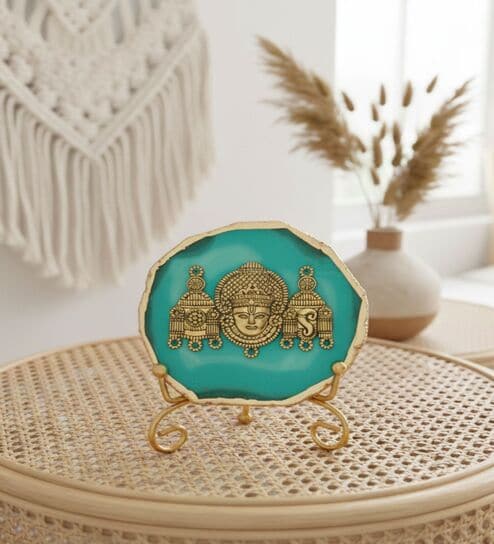 Agate Metal Venteshwar Showpiece With Metal Stand Turquoise