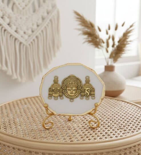 Agate Metal Venteshwar Showpiece With Metal Stand White