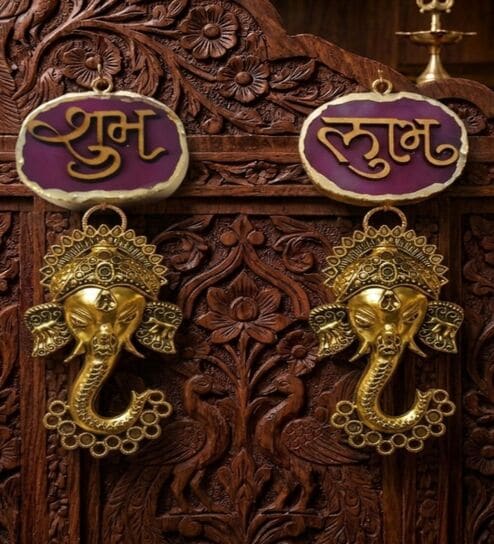 Agate Shubh Labh Metal Ganesha Hangings - Pink-image-48