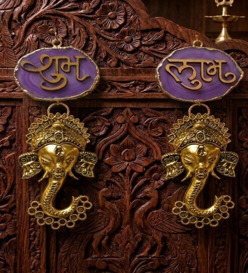 home arte Agate Shubh Labh Metal Ganesha Hangings - Purple-picture-41