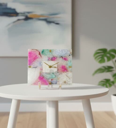 Agate Square Multi Color Desk Clock With Metal Stand