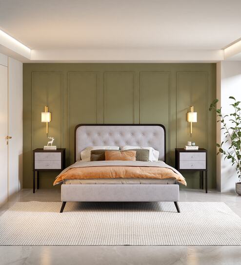 Agatha Velvet King Size Bed In Beige Colour
