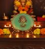 Agate Metal Ganesha Showpiece With Metal Stand Green