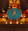 Agate Metal Ganesha Showpiece With Metal Stand Turquoise