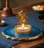 Blue Agate Metal Ganesha Tealight Holder