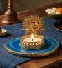 Blue Agate Metal Krishna Bansi Tealight Holder
