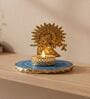 Blue Agate Metal Krishna Bansi Tealight Holder