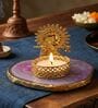 Pink Agate Metal Krishna Bansi Tealight Holder