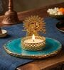 Turquoise Agate Metal Krishna Bansi Tealight Holder