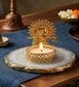 White Agate Metal Krishna Bansi Tealight Holder