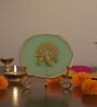 Agate Metal Krishna Showpiece With Metal Stand Green