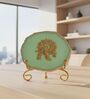 Agate Metal Krishna Showpiece With Metal Stand Green