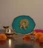 Agate Metal Krishna Showpiece With Metal Stand Turquoise