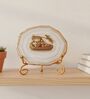Agate Metal Radha Krishna Showpiece With Metal Stand White