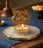 White Agate Metal Radha Krishna Tealight Holder