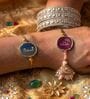 Agate Pink Blue Bhai Bhabhi Lumba Rakhi Set With Roli Chawal and Nariyal With Gift Box
